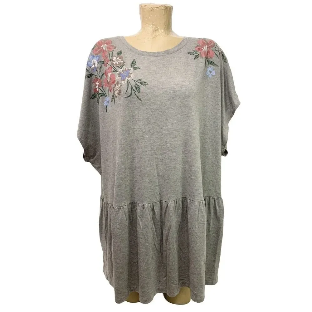 Lane Bryant Shirt Plus Size 22 24 60” Scoop Neck Short Sleeve Gray Floral Rayon - Picture 1 of 5